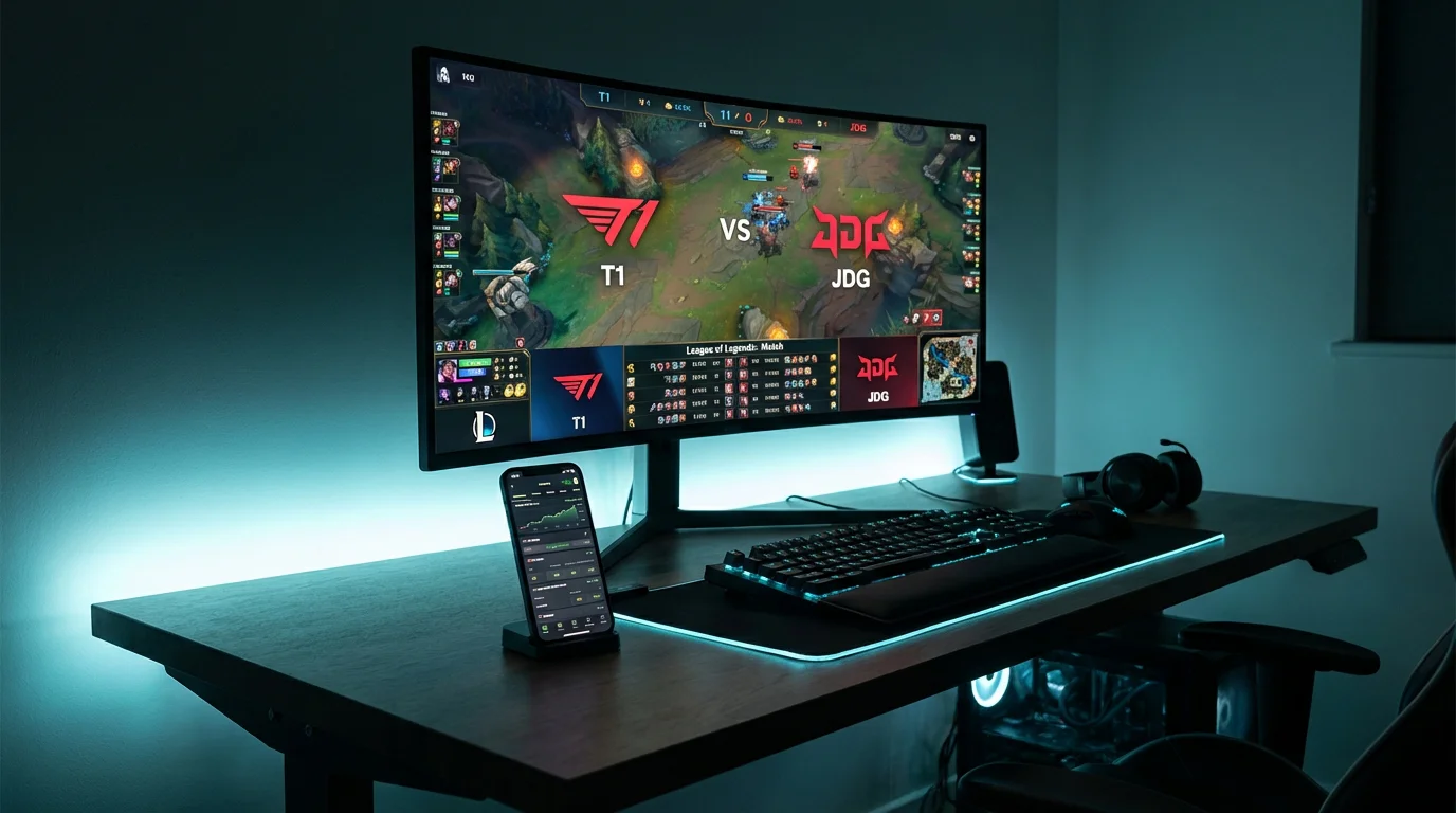 Écran de paris esport affichant un match League of Legends avec cotes et statistiques en direct