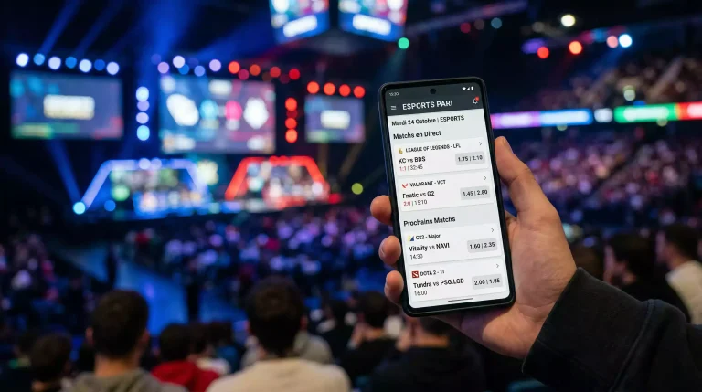 Smartphone affichant une application de paris esport